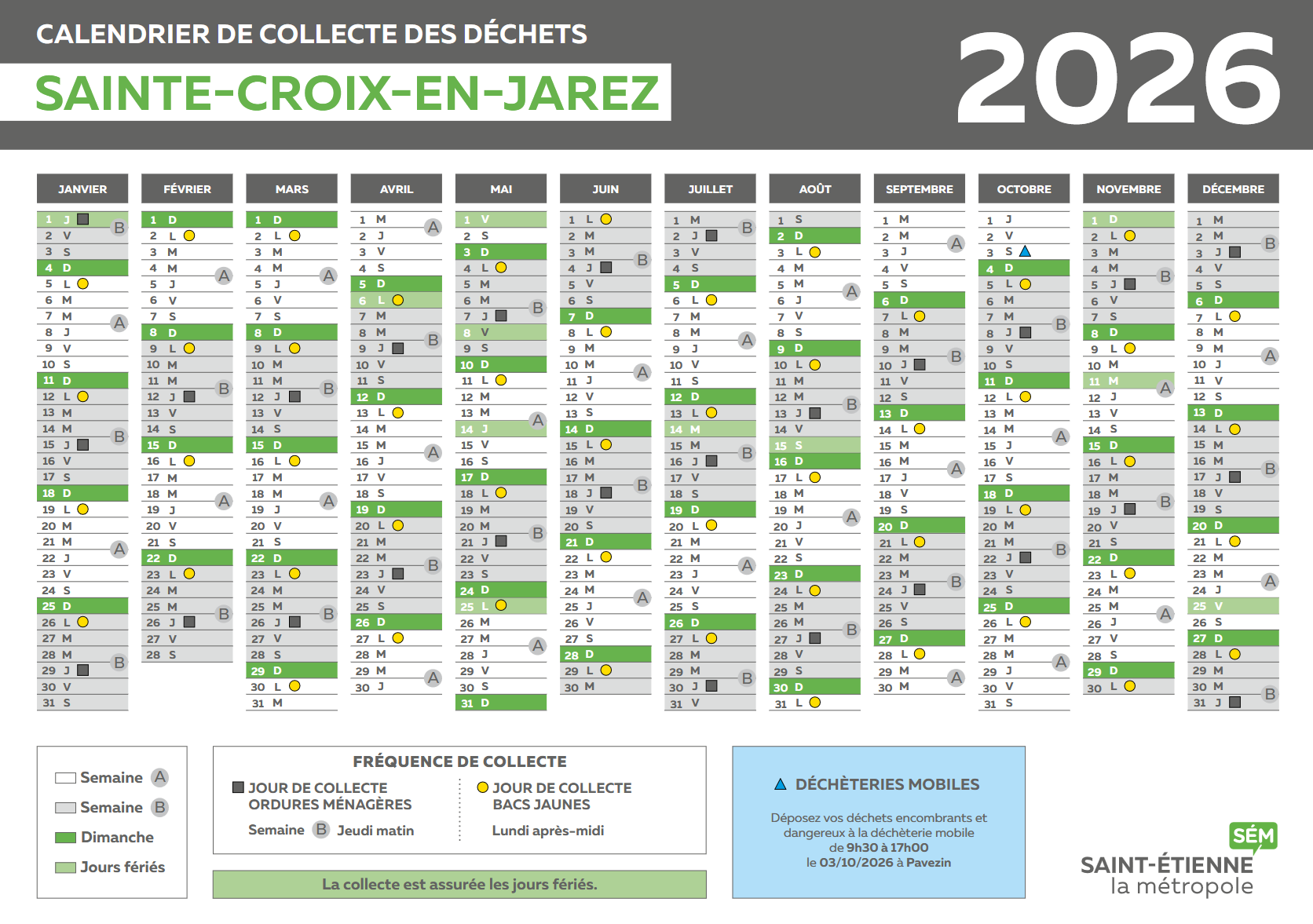 Calendrier Collecte des déchets 2026